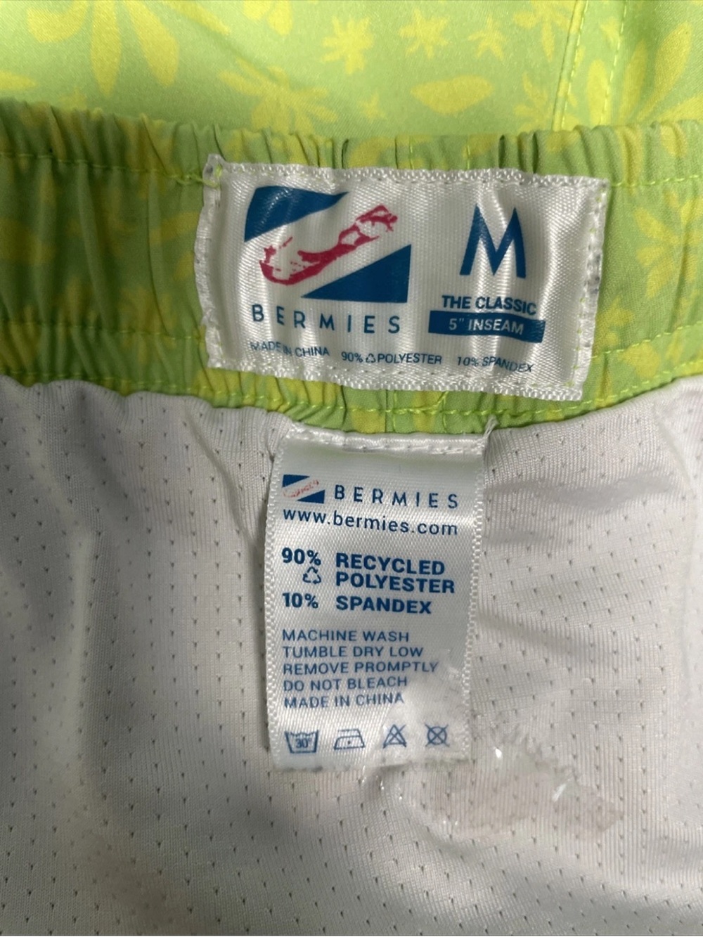 Bermies The Classic 5" Inseam Swim Trunks Men's Medium Yellow Green Floral - Picture 4 of 5